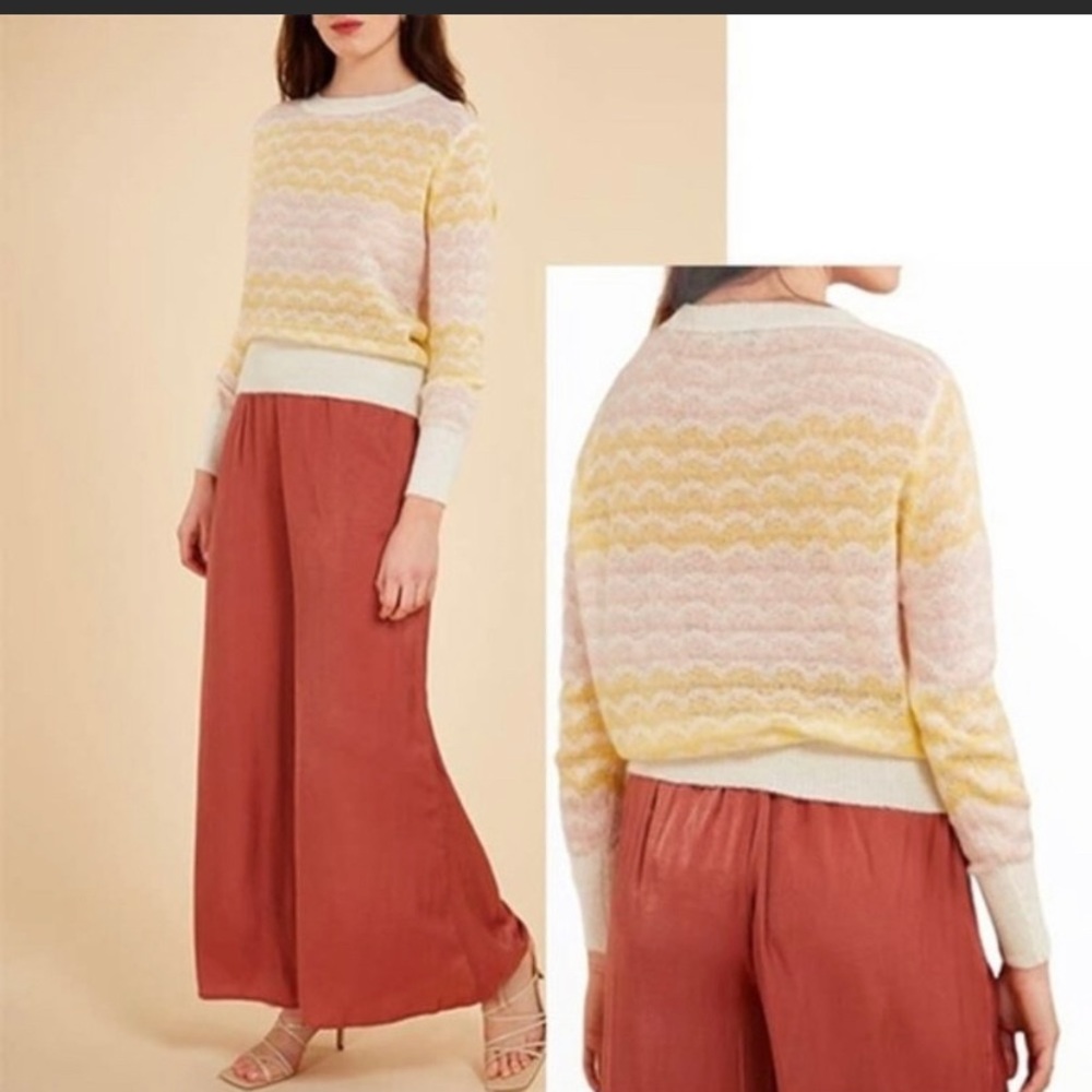FRNCH Paris Yellow Linette Women's Wavy Stripe Light Sweater Size: Medium